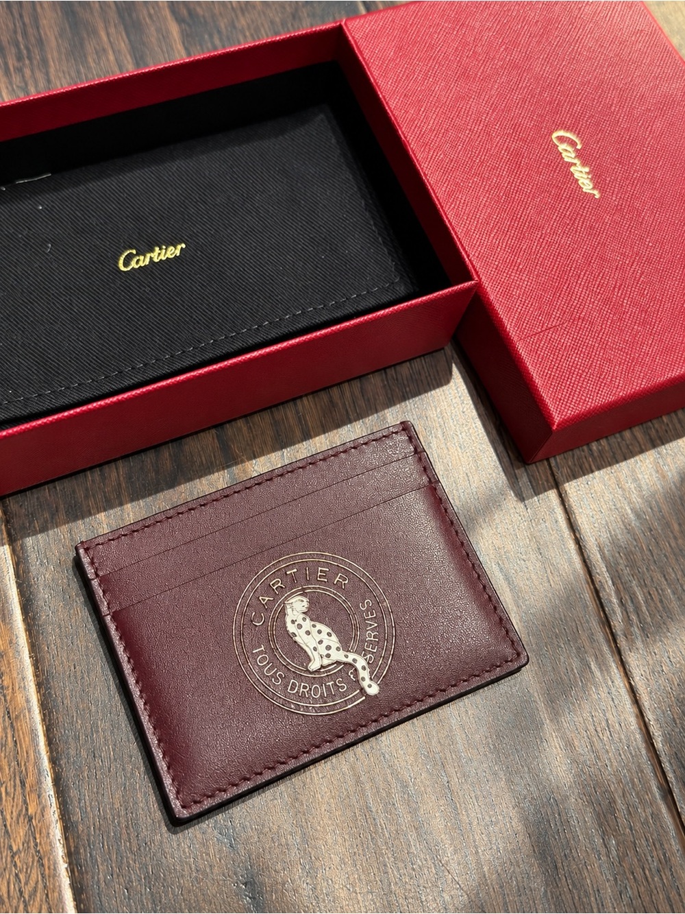 CARTIER Burgundy Calfskin Characters Card Holder